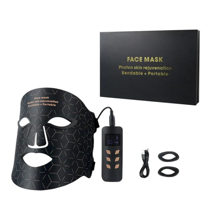 Mascarilla facial y cervical de silicona con terapia de luz LED para rejuvenecimiento de la piel