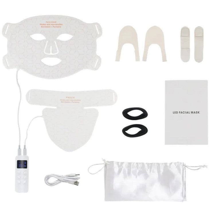 Mascarilla facial y cervical de silicona con terapia de luz LED para rejuvenecimiento de la piel